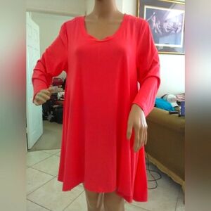 BNWT NOTATIONS Bright PINK Long Sleeve Dress SZ. XL SUPER SOFT & LIGHT HI-LOW